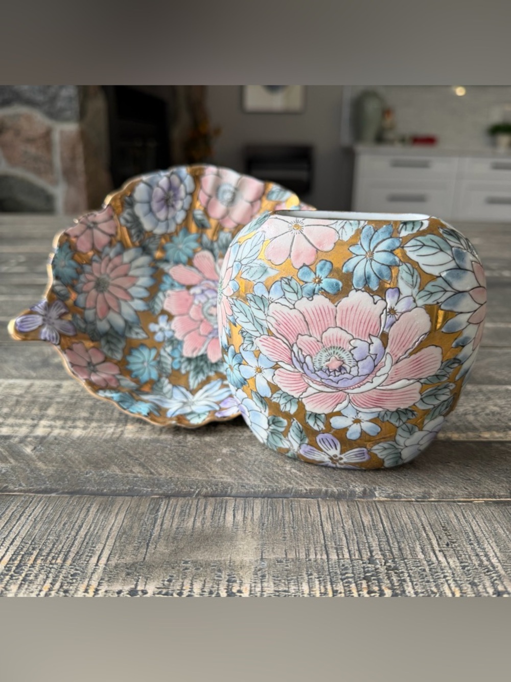 Vintage Toyo Golden Peony Vase and Bowl